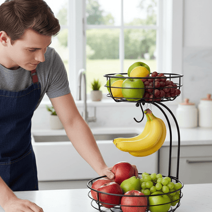 Skorter | 2-Tier Fruit Stand with Banana Holder in Scandinavian Design