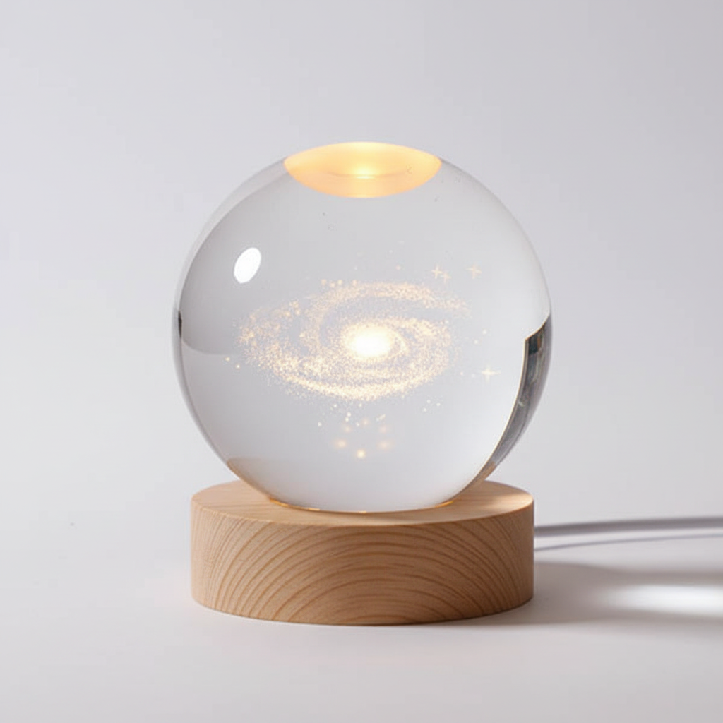 Skorter | AstroGlobe 3D Lamp – Spherical Wooden Table Lamp with Warm LED Light and Planet Design