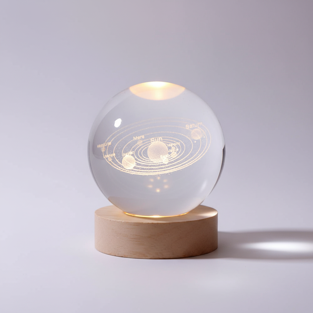 Skorter | AstroGlobe 3D Lamp – Spherical Wooden Table Lamp with Warm LED Light and Planet Design