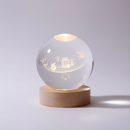 Skorter | AstroGlobe 3D Lamp – Spherical Wooden Table Lamp with Warm LED Light and Planet Design
