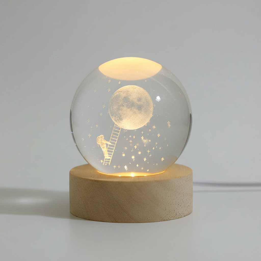 Skorter | AstroGlobe 3D Lamp – Spherical Wooden Table Lamp with Warm LED Light and Planet Design