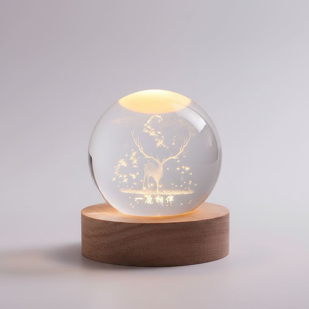 Skorter | AstroGlobe 3D Lamp – Spherical Wooden Table Lamp with Warm LED Light and Planet Design