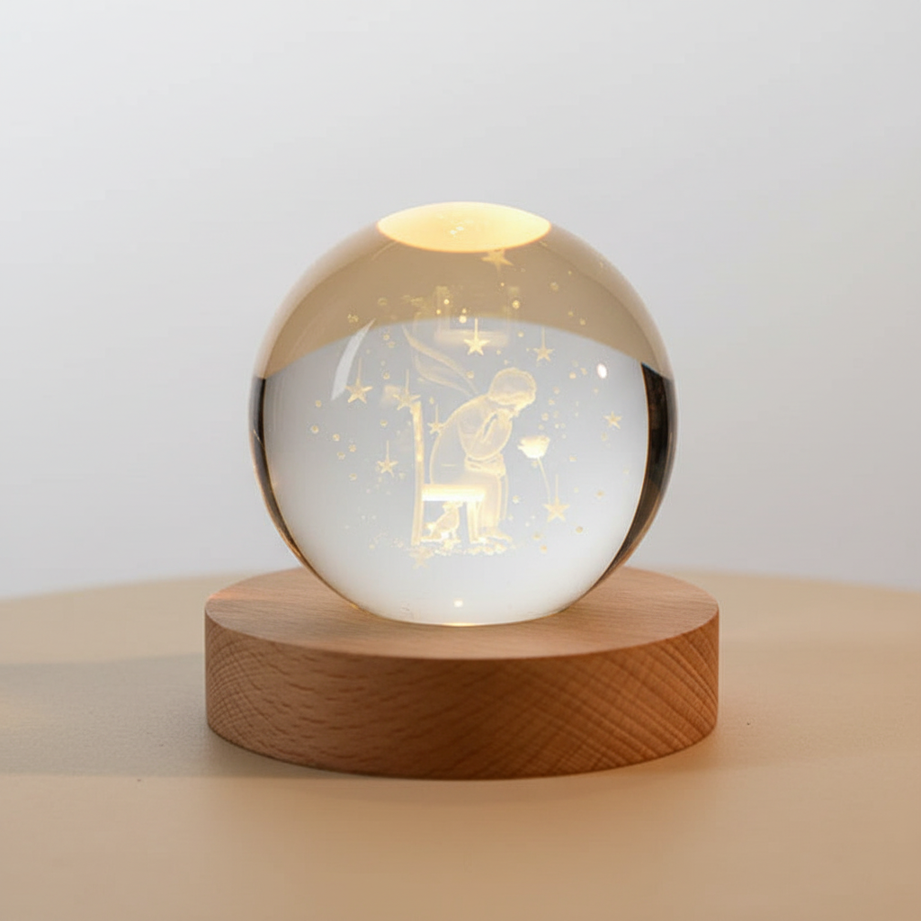 Skorter | AstroGlobe 3D Lamp – Spherical Wooden Table Lamp with Warm LED Light and Planet Design