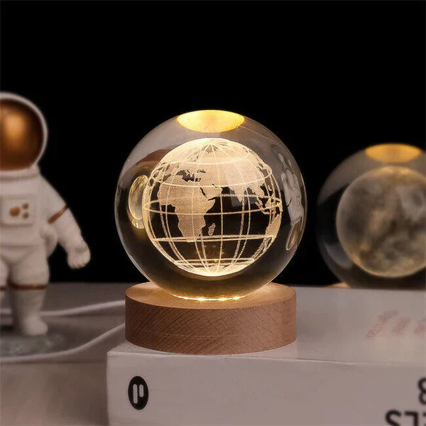 Skorter | AstroGlobe 3D Lamp – Spherical Wooden Table Lamp with Warm LED Light and Planet Design