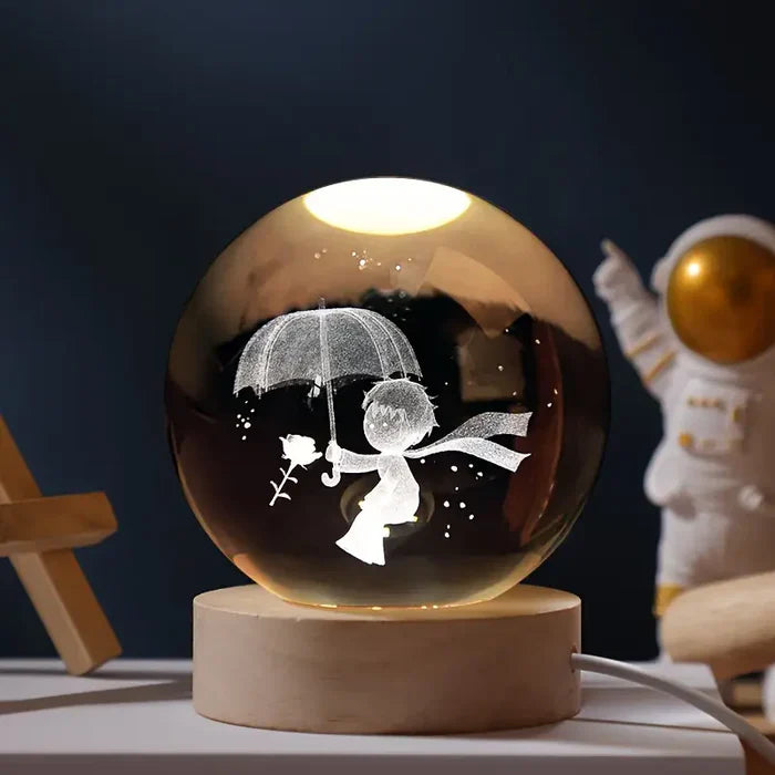 Skorter | AstroGlobe 3D Lamp – Spherical Wooden Table Lamp with Warm LED Light and Planet Design