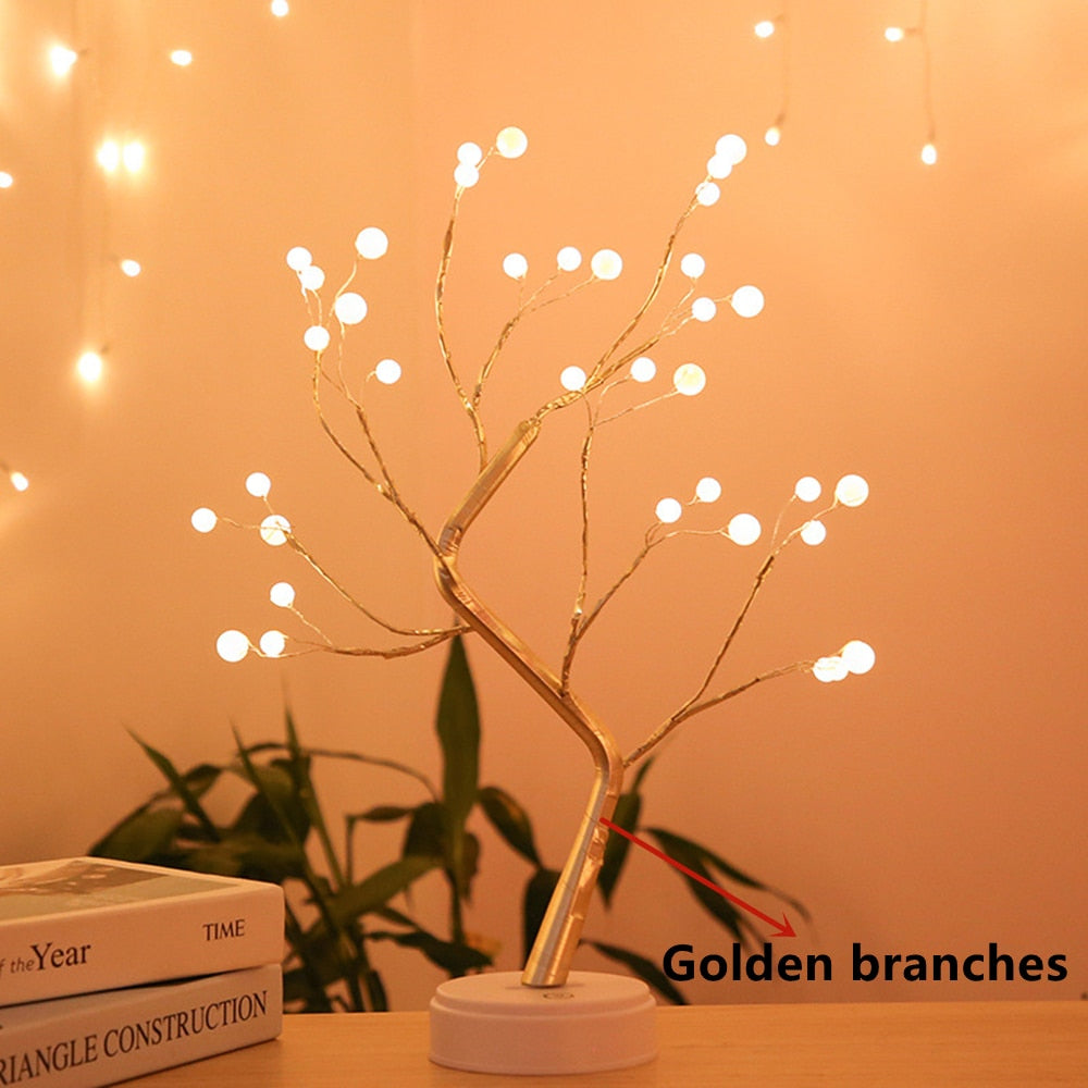 Skorter | LED Night Light Mini Christmas Twinkle Tree Copper Wire Garland Lamp For Home Holiday Kids Bedroom Decorative Glowing Fairy Light