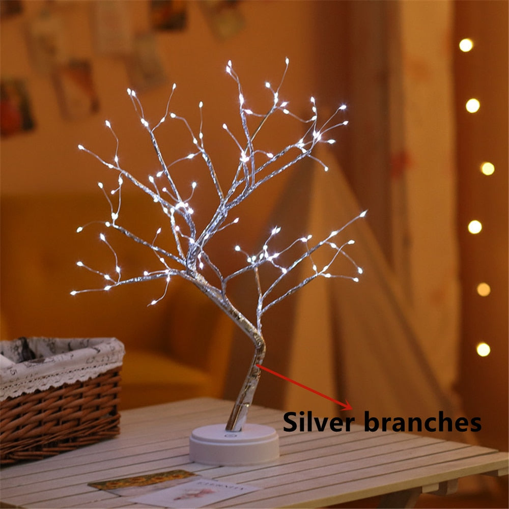 Skorter | LED Night Light Mini Christmas Twinkle Tree Copper Wire Garland Lamp For Home Holiday Kids Bedroom Decorative Glowing Fairy Light