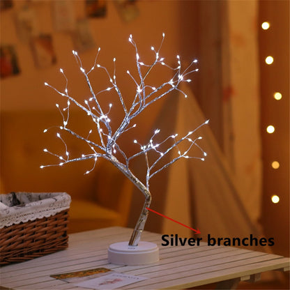 Skorter | LED Night Light Mini Christmas Twinkle Tree Copper Wire Garland Lamp For Home Holiday Kids Bedroom Decorative Glowing Fairy Light