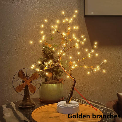 Skorter | LED Night Light Mini Christmas Twinkle Tree Copper Wire Garland Lamp For Home Holiday Kids Bedroom Decorative Glowing Fairy Light