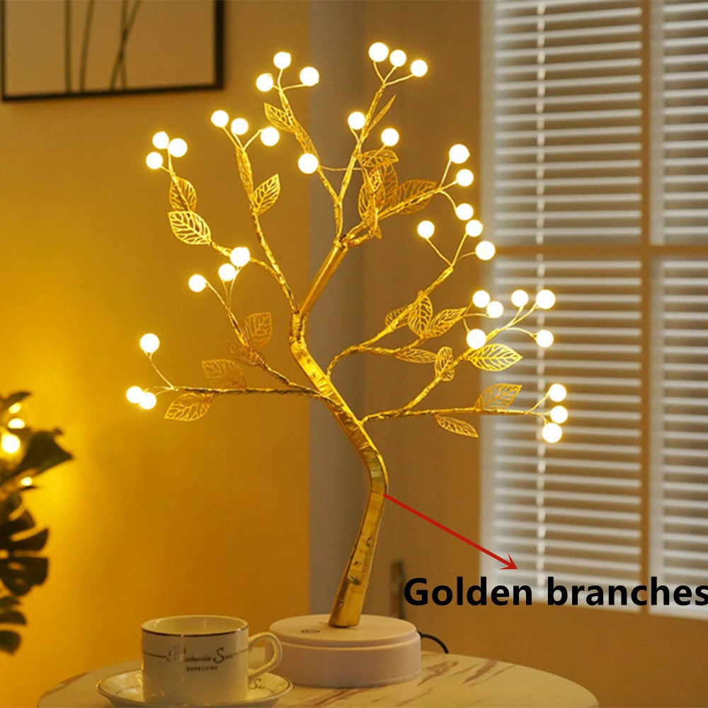 Skorter | LED Night Light Mini Christmas Twinkle Tree Copper Wire Garland Lamp For Home Holiday Kids Bedroom Decorative Glowing Fairy Light