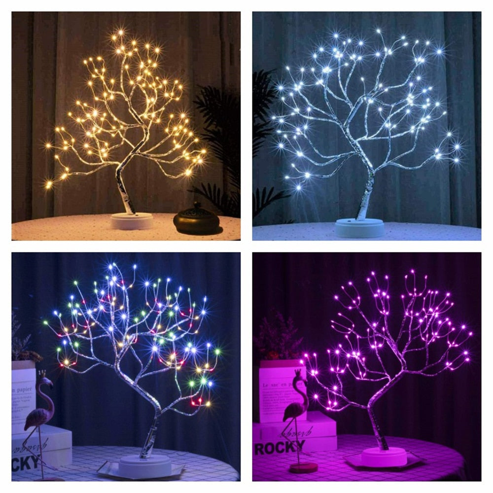 Skorter | LED Night Light Mini Christmas Twinkle Tree Copper Wire Garland Lamp For Home Holiday Kids Bedroom Decorative Glowing Fairy Light