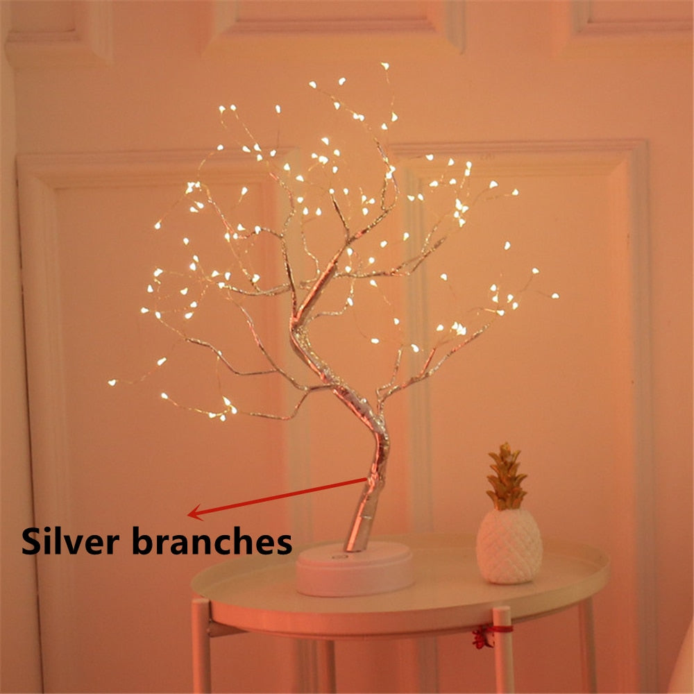 Skorter | LED Night Light Mini Christmas Twinkle Tree Copper Wire Garland Lamp For Home Holiday Kids Bedroom Decorative Glowing Fairy Light
