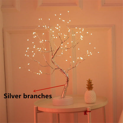 Skorter | LED Night Light Mini Christmas Twinkle Tree Copper Wire Garland Lamp For Home Holiday Kids Bedroom Decorative Glowing Fairy Light