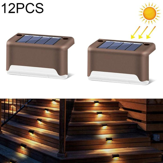 Skorter | 12 PCS Solar Powered LED Outdoor Step Light IP65 Waterproof Garden Lamp, Warm White Light (Brown)