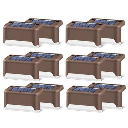 Skorter | 12 PCS Solar Powered LED Outdoor Step Light IP65 Waterproof Garden Lamp, Warm White Light (Brown)
