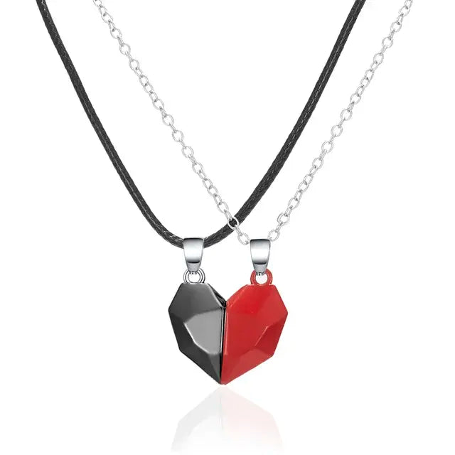 Skorter | 2 Pieces Magnetic Heart Couple Necklace for Women. Pullover Necklace for Best Friends, Lovers & Wedding Gift Jewelry