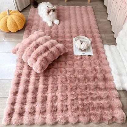 Skorter | Floral Plush Faux Fur Rug with Non-Slip Backing