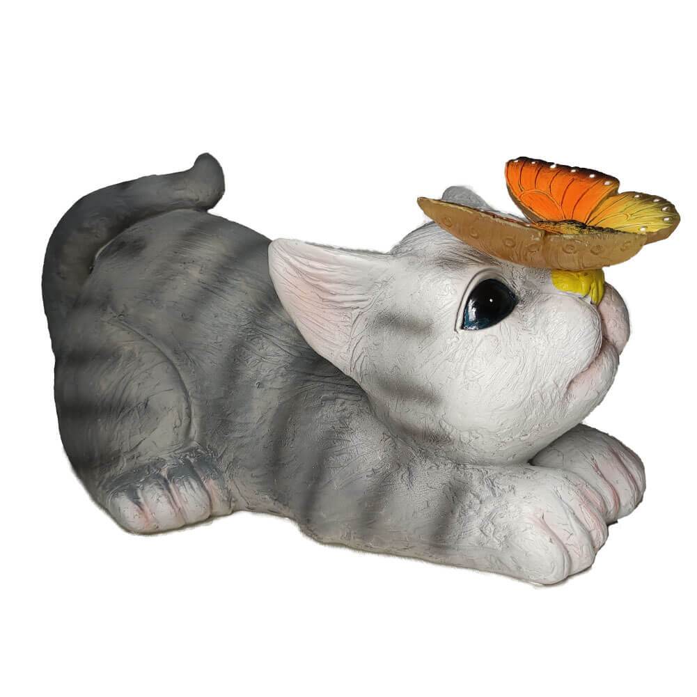 Skorter | SolarPurr Garden Light | LED Cat Figure with Butterfly | Solar Powered | Weatherproof | Outdoor Decoration