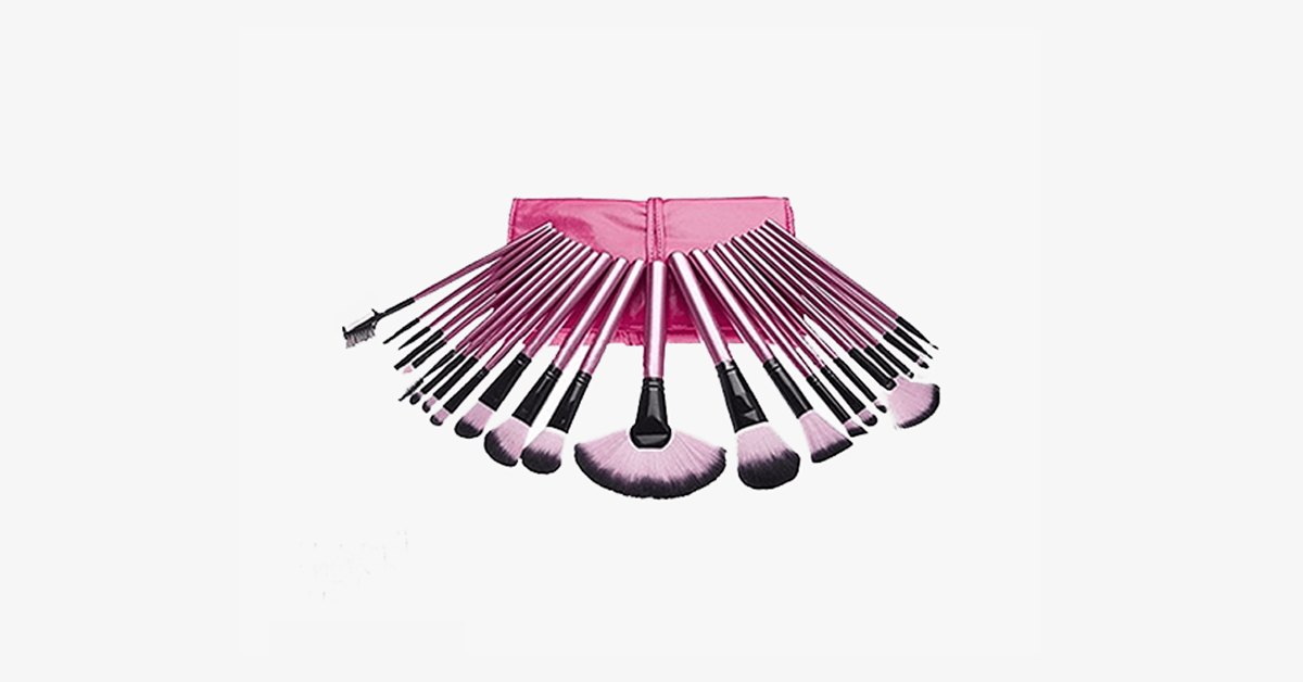 Skorter | 24-piece professional makeup brush set with bag - Hot Pink