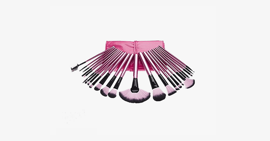 Skorter | 24-piece professional makeup brush set with bag - Hot Pink