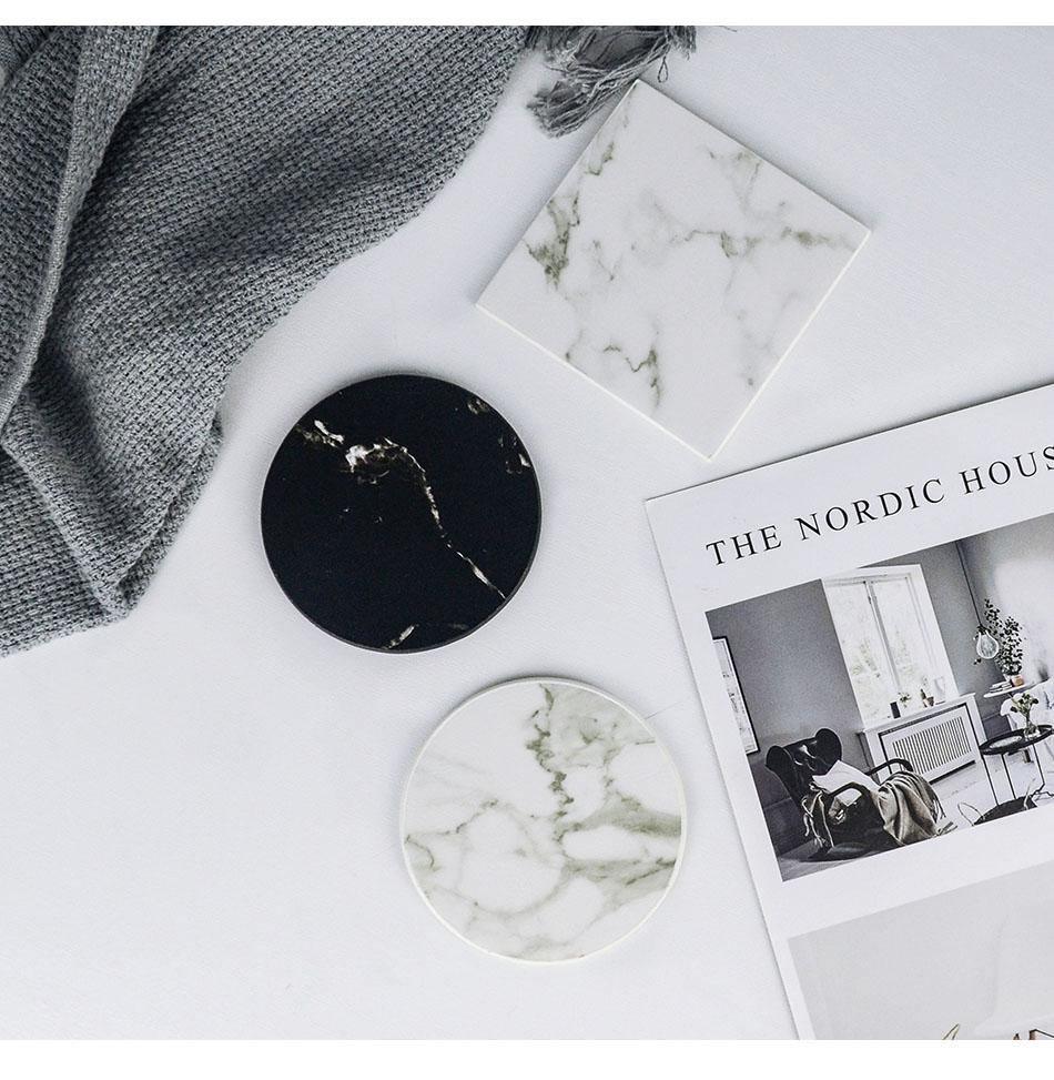 Skorter | Coastline Vegan Leather Coaster Set | Marble Look | Stylish Protection for Surfaces