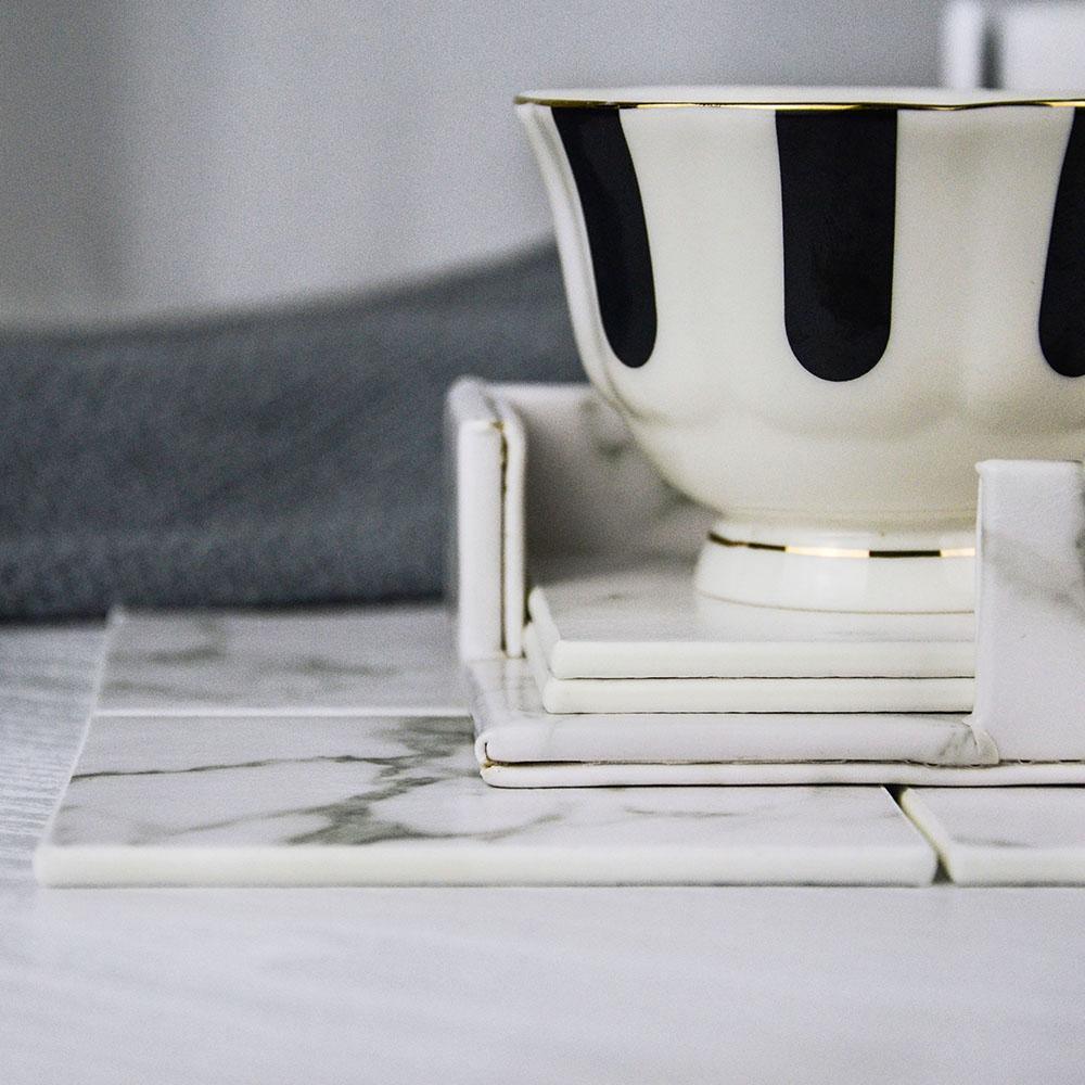 Skorter | Coastline Vegan Leather Coaster Set | Marble Look | Stylish Protection for Surfaces