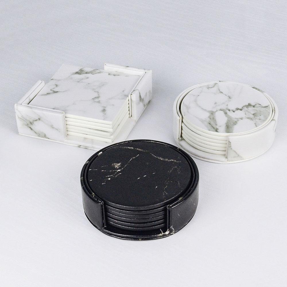 Skorter | Coastline Vegan Leather Coaster Set | Marble Look | Stylish Protection for Surfaces