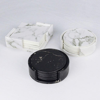 Skorter | Coastline Vegan Leather Coaster Set | Marble Look | Stylish Protection for Surfaces