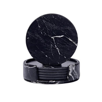 Skorter | Coastline Vegan Leather Coaster Set | Marble Look | Stylish Protection for Surfaces