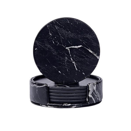 Skorter | Coastline Vegan Leather Coaster Set | Marble Look | Stylish Protection for Surfaces