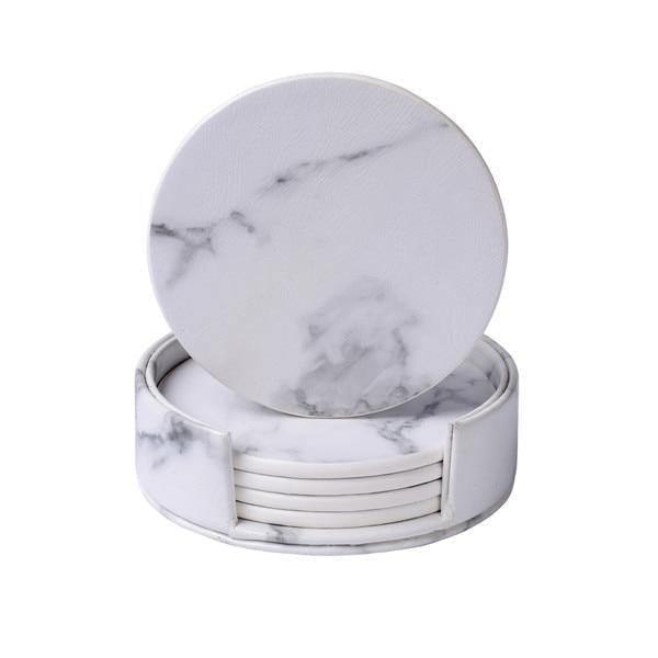 Skorter | Coastline Vegan Leather Coaster Set | Marble Look | Stylish Protection for Surfaces