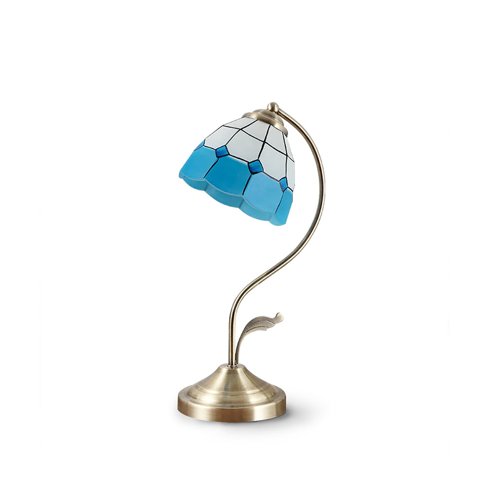 Skorter | LuxePetal – White and Blue Glass Floral Table Lamp in Gold