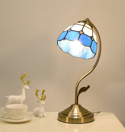 Skorter | LuxePetal – White and Blue Glass Floral Table Lamp in Gold
