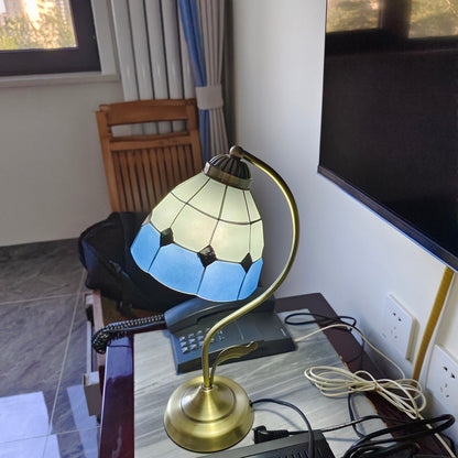 Skorter | LuxePetal – White and Blue Glass Floral Table Lamp in Gold