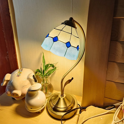 Skorter | LuxePetal – White and Blue Glass Floral Table Lamp in Gold