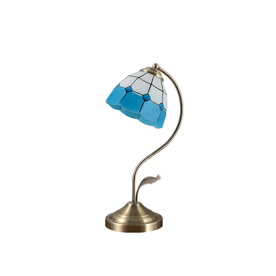 Skorter | LuxePetal – White and Blue Glass Floral Table Lamp in Gold