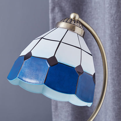 Skorter | LuxePetal – White and Blue Glass Floral Table Lamp in Gold