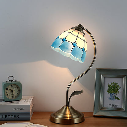 Skorter | LuxePetal – White and Blue Glass Floral Table Lamp in Gold