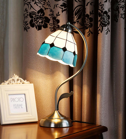 Skorter | LuxePetal – White and Blue Glass Floral Table Lamp in Gold