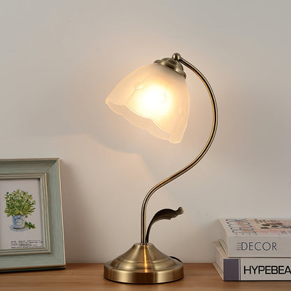 Skorter | LuxePetal – White and Blue Glass Floral Table Lamp in Gold