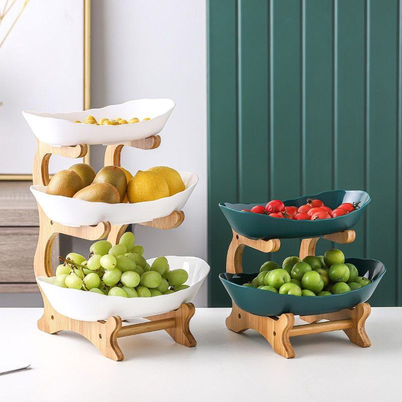 Skorter | BambuNest – Modern Bamboo Fruit Basket with Removable Trays & Multi-Tier Design