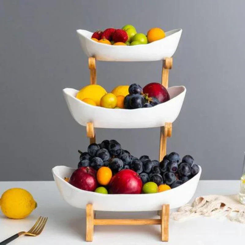 Skorter | BambuNest – Modern Bamboo Fruit Basket with Removable Trays & Multi-Tier Design
