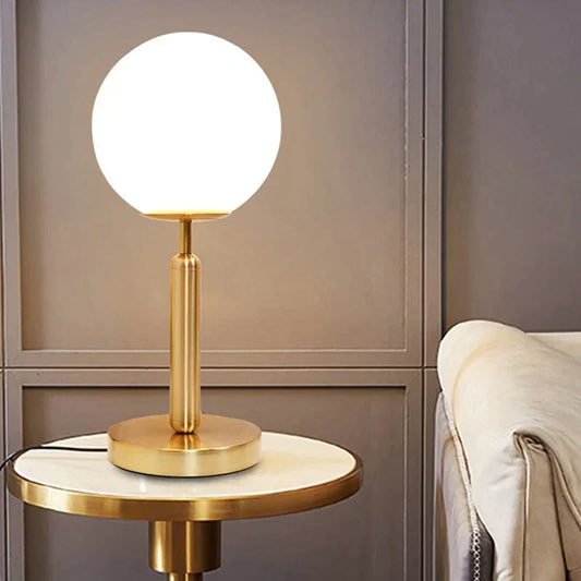 Skorter | LuminousOrb - LED Glass Sphere Brass Table Lamp