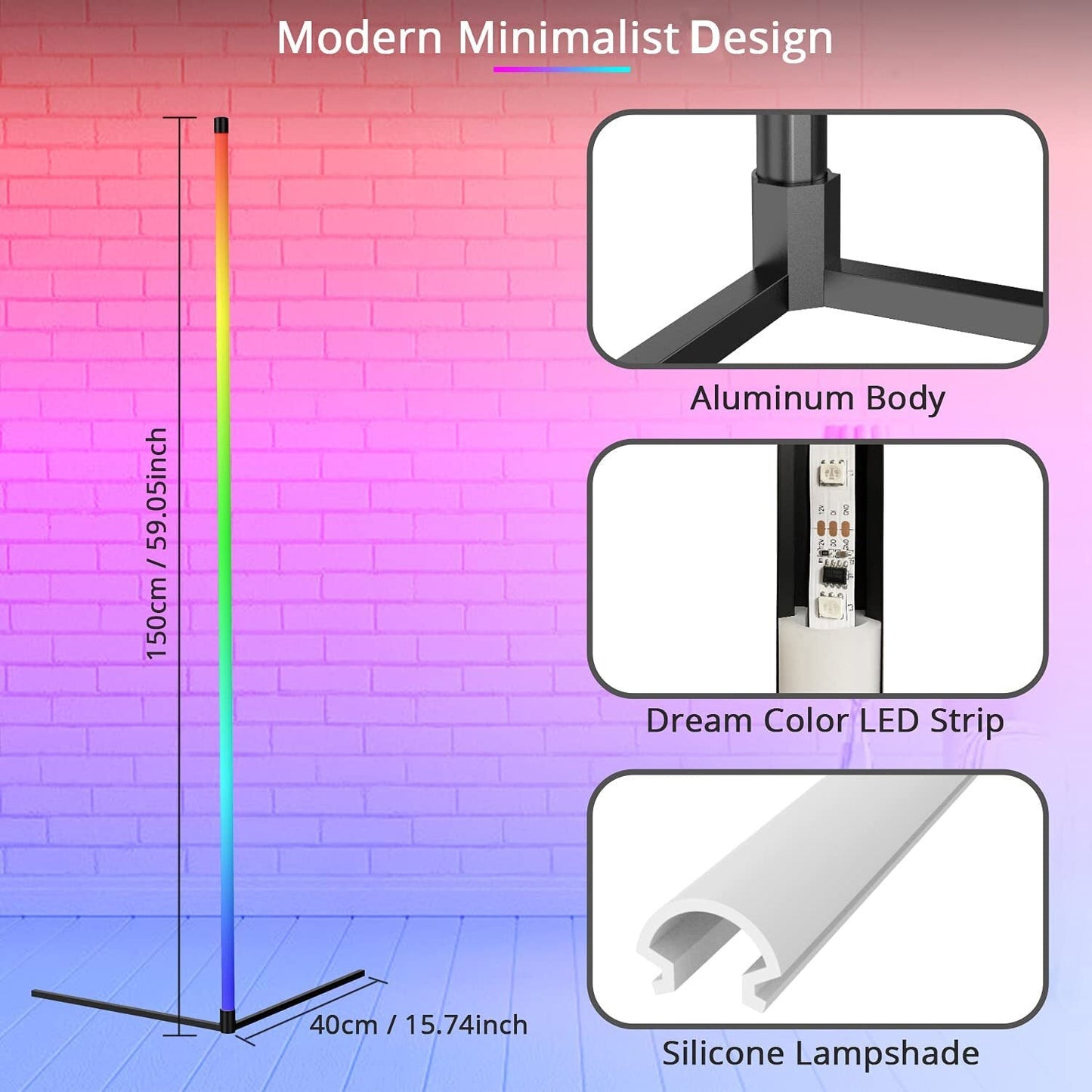 Skorter | Modern RGB LED Floor Lamps Indoor Lighting Atmosphere Bluetooth Remote Control Standing Light Bedroom Nightstand Dining Room Decor