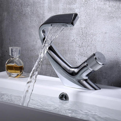 Skorter | AQUACASCADE Basin Tap – Modern Waterfall Bathroom Mixer Tap in Solid Brass