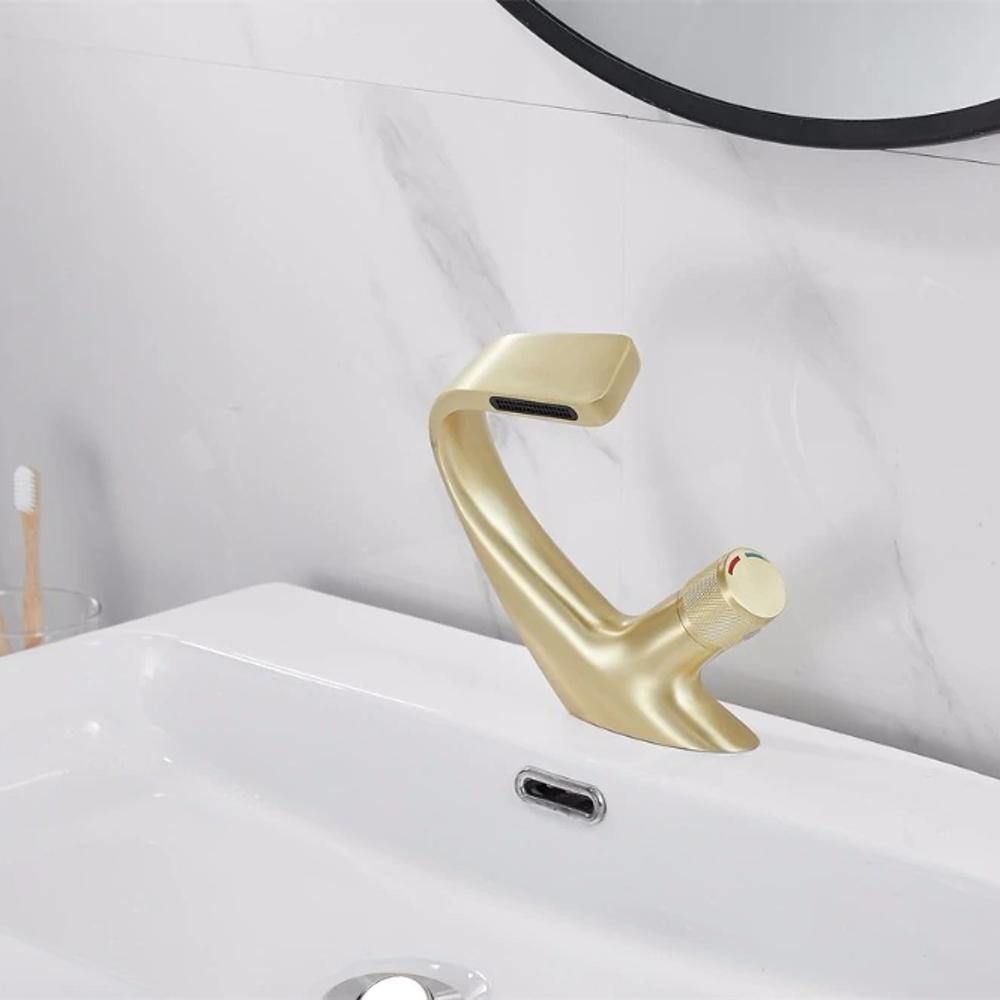 Skorter | AQUACASCADE Basin Tap – Modern Waterfall Bathroom Mixer Tap in Solid Brass