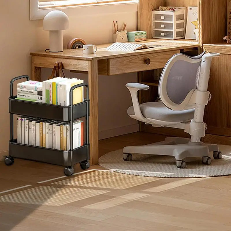 Skorter | BookRacer – Mobile book cart with 2 shelves and pen holder