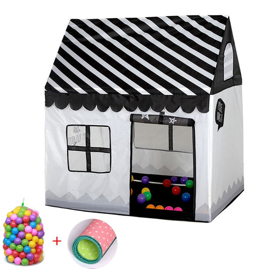 Skorter | Household Children Printing Play Tent Small Game House with 50 Ocean Balls & Mat (Black White)