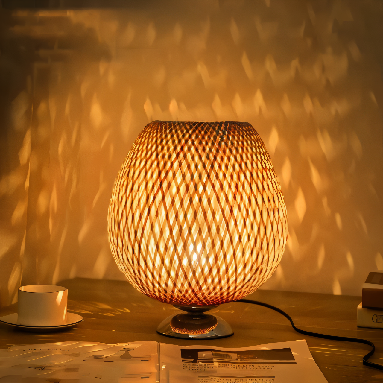 Skorter | NatureHue – Vintage Bamboo Table Lamp – Creative Woven Rattan Desk Light