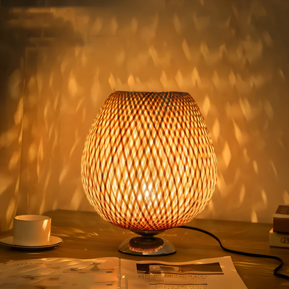 Skorter | NatureHue – Vintage Bamboo Table Lamp – Creative Woven Rattan Desk Light